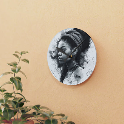 Afrocentric Geometric Soul Portrait Acrylic Wall Clock