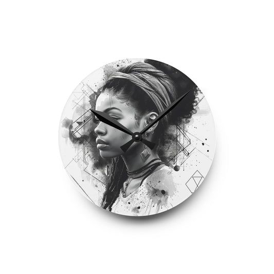 Afrocentric Geometric Soul Portrait Acrylic Wall Clock